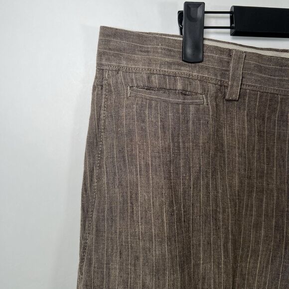 Banana Republic 100% Linen Shorts Mens Size 35 Brown Striped 11” Inseam Beemuda - Picture 3 of 13